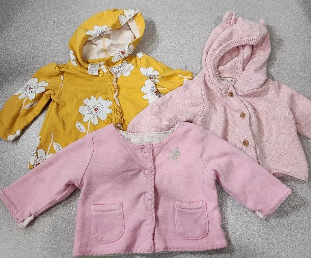 Mixed Lot Brand Name 3 Pieces Baby Girls Sweater Jackets 0-3 Months Button Up